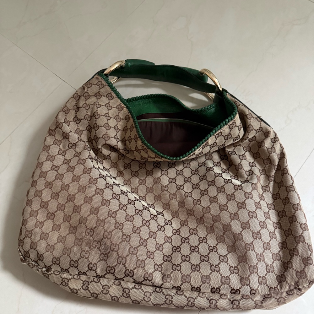 Gucci Beige and Green Hobo Bag